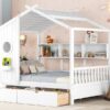 Full Size House Bed With 2 Drawers, Kids Bed With Storage Shelf - White - Image 16