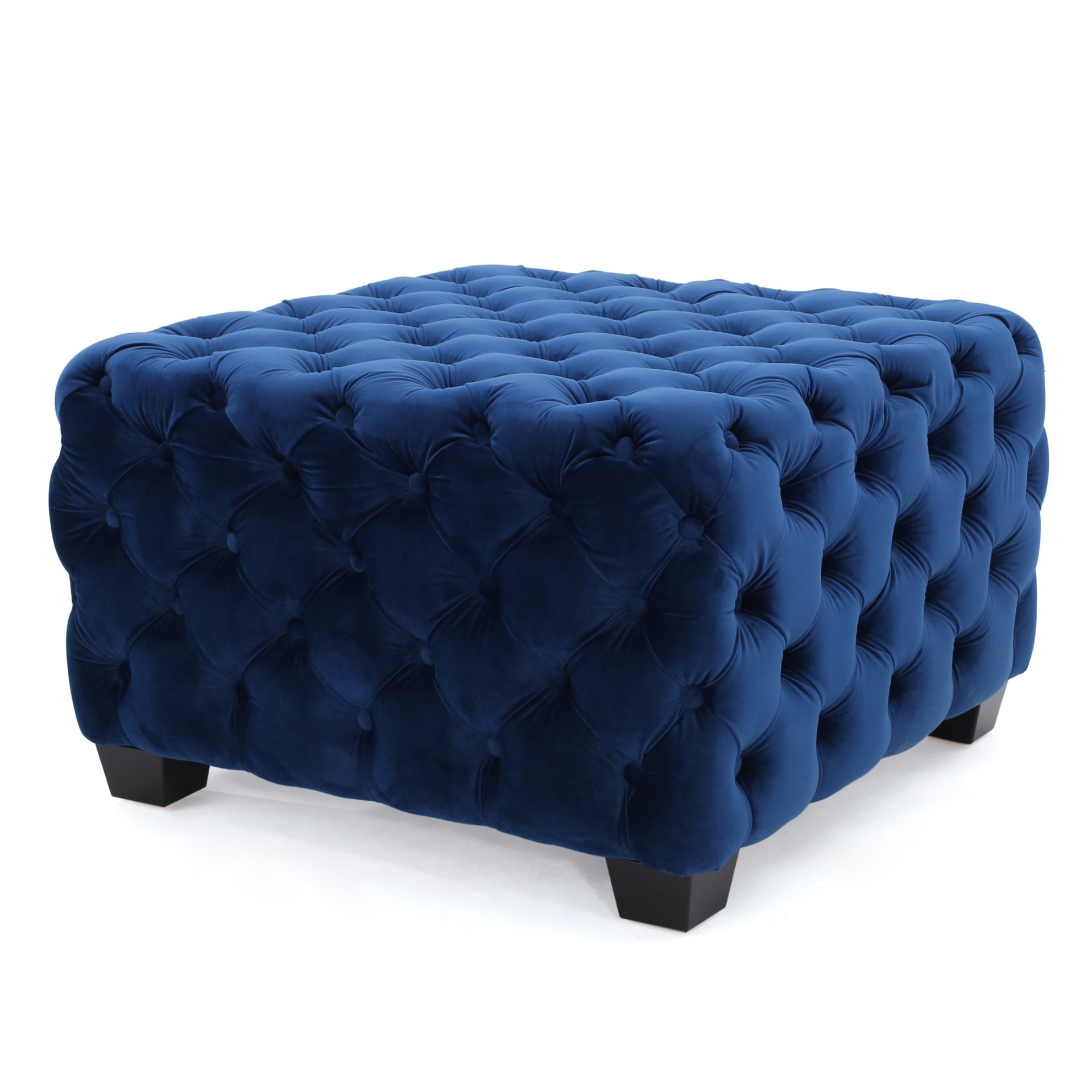 Modern Glam Ottoman With Velvet Upholstery And Button Tufted Design - Navy Blue - Image 5