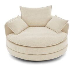 Accent Barrel Chair 360° Swivel Sofa Chair With Dual Layer Cushion And 3 Removable Pillows Corduroy - Beige