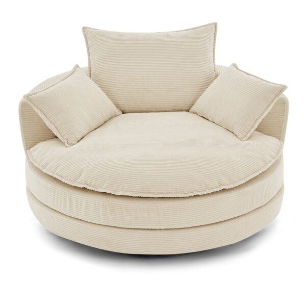 Accent Barrel Chair 360° Swivel Sofa Chair With Dual Layer Cushion And 3 Removable Pillows Corduroy - Beige