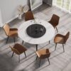 59.05" Modern Artificial Stone Round Metal Dining Table, Can Accommodate 6 People, Artificial Stone Turntable - Black / White - Image 4