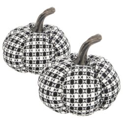 Plaid Pumpkin Decor, For Holiday Halloween Decoration (Set of 2) - Black / White