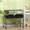 Pawhut - Two-Story Small Animal Cage Removable From Stand, Guinea Pig Cage, Hedgehog Cage, Chinchilla Cage, Ferret, With Shelf & Wheels, Pet Habitat - Black - Image 2