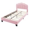 Twin Size Upholstered Flower-Shape Bed, Elegant Flowers Headboard With LED Light Strip, Sherpa Fabric Platform Bed With Slats Support - Pink - Image 7