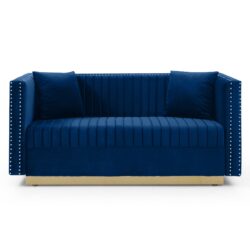 Contemporary Vertical Channel Tufted Sofa Loveseat Modern Upholstered Couch For Living Room With 2 Pillows - Blue