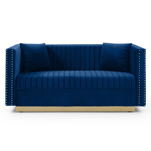 Contemporary Vertical Channel Tufted Sofa Loveseat Modern Upholstered Couch For Living Room With 2 Pillows - Blue