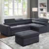 Haris - Fabric Sleeper Sofa Sectional With Adjustable Headrest And Storage Ottoman - Dark Gray - Image 2