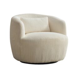 Upholstered Metal Base 360 Degree Swivel Barrel Soft Chair With Pillow, For Club, Living Room, Bedroom, Office As Well As Reading Armchair - Ivory