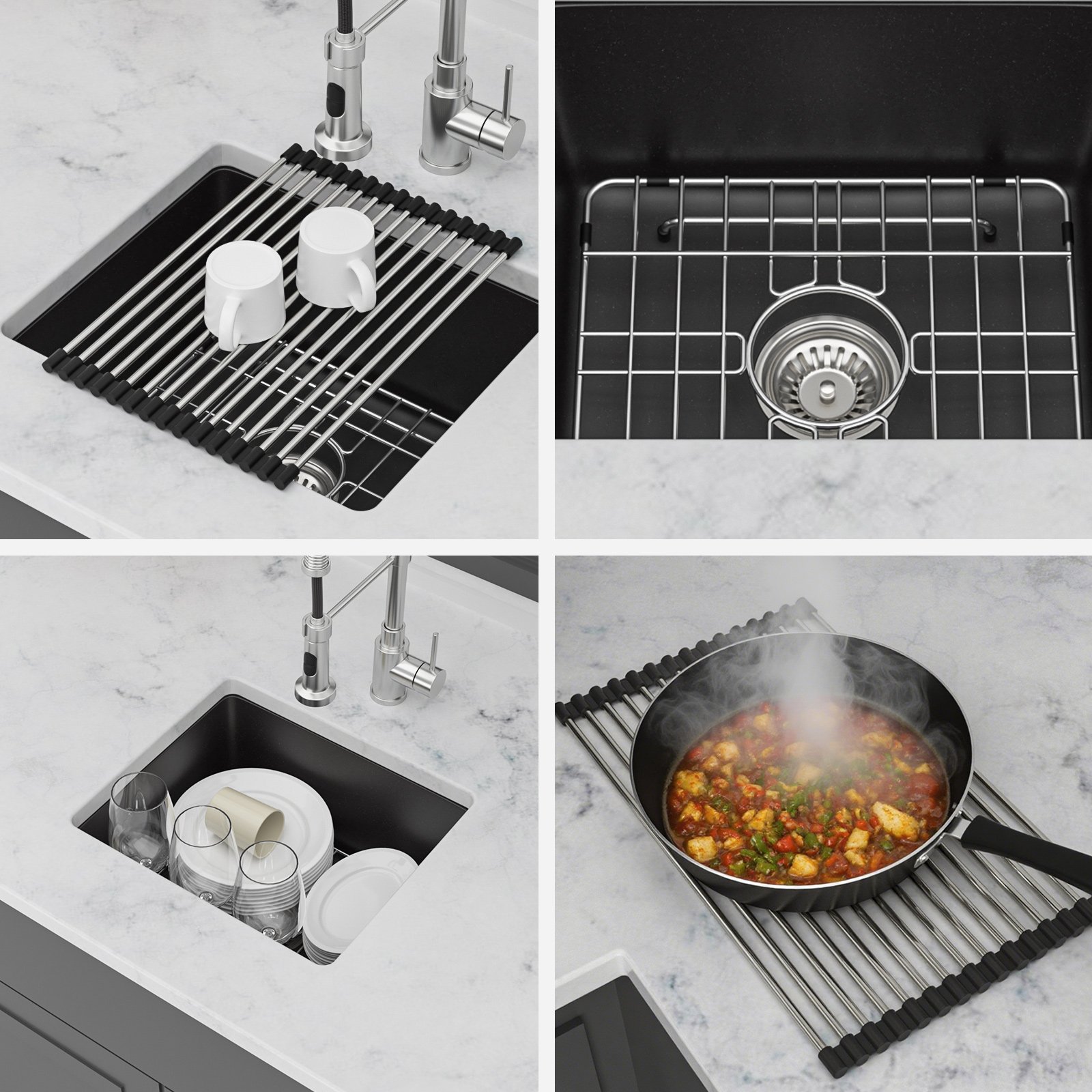 Undermount Single Bowl Kitchen Sink, With Durable Non Porous Surface - Black - Image 6