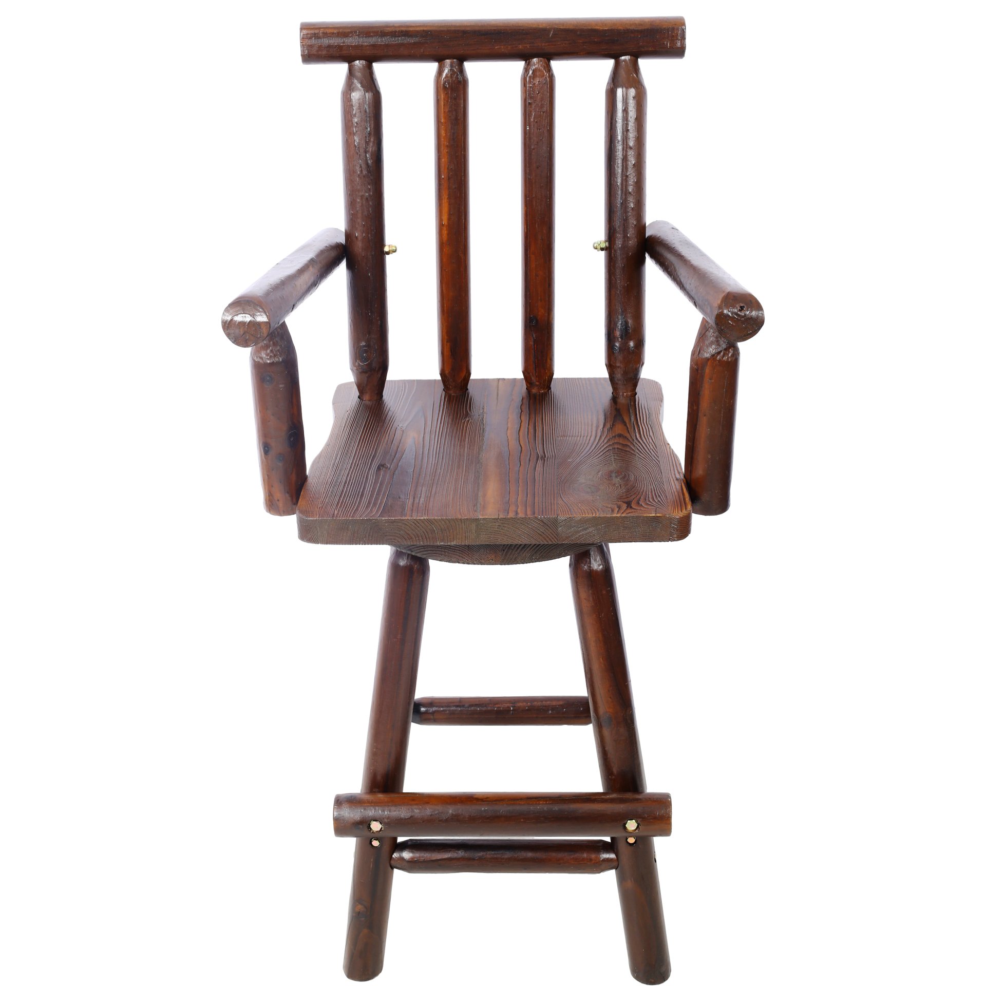 Rustic Bar Stool Fir Wood Construction, Chair With Footrest, Wide Armrest, Rustic Kitchen Stool, Tall Bistro Chair For Dining Room, Restaurant, Pub, 4 Foot - Brown - Image 2