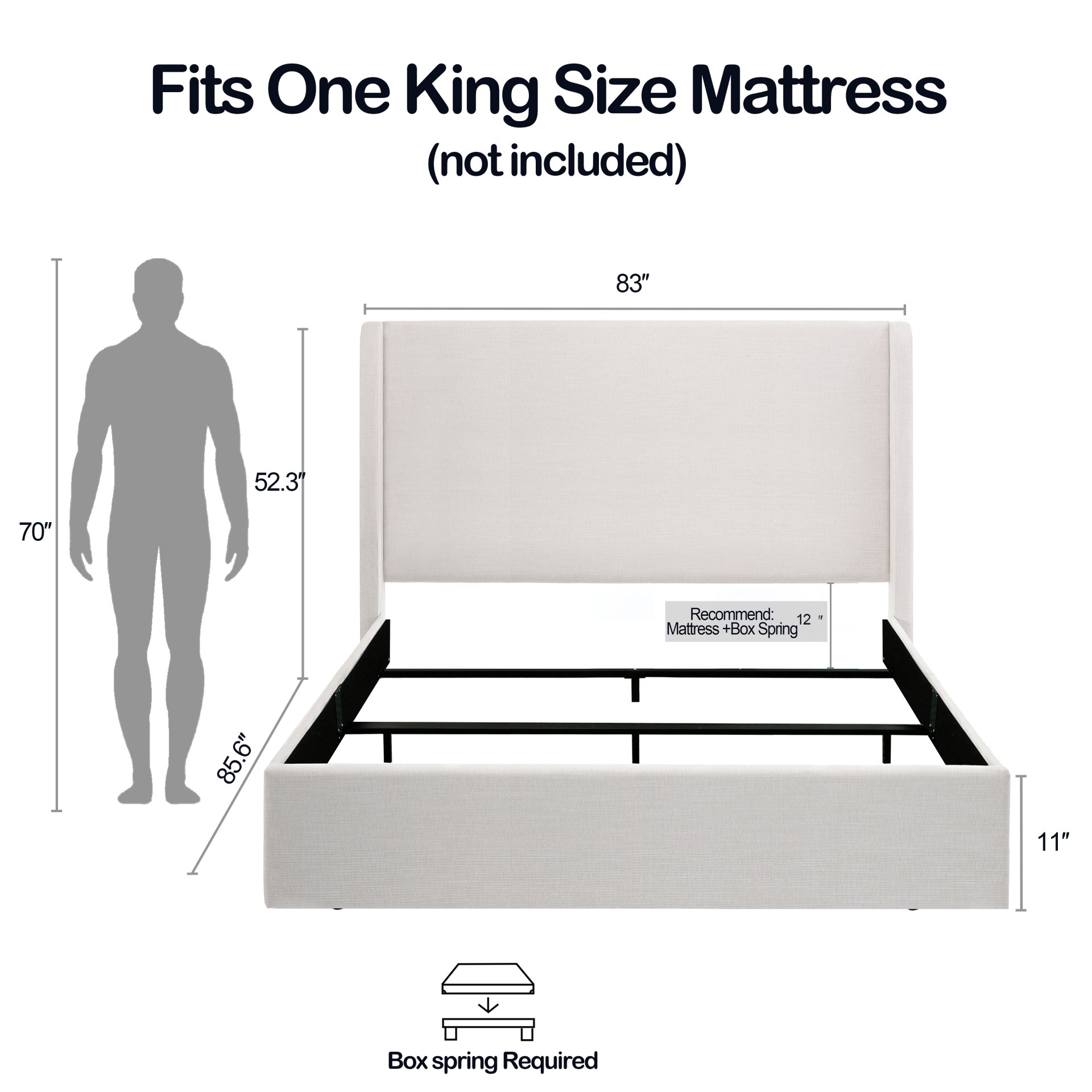 Caron - King Size Upholstered Wingback Bed With High Headboard - Ivory - Image 13