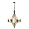 6 Light Wood Chandelier, Hanging Light Fixture With Adjustable Chain For Kitchen, Bulb Not Included - Cream - Image 3
