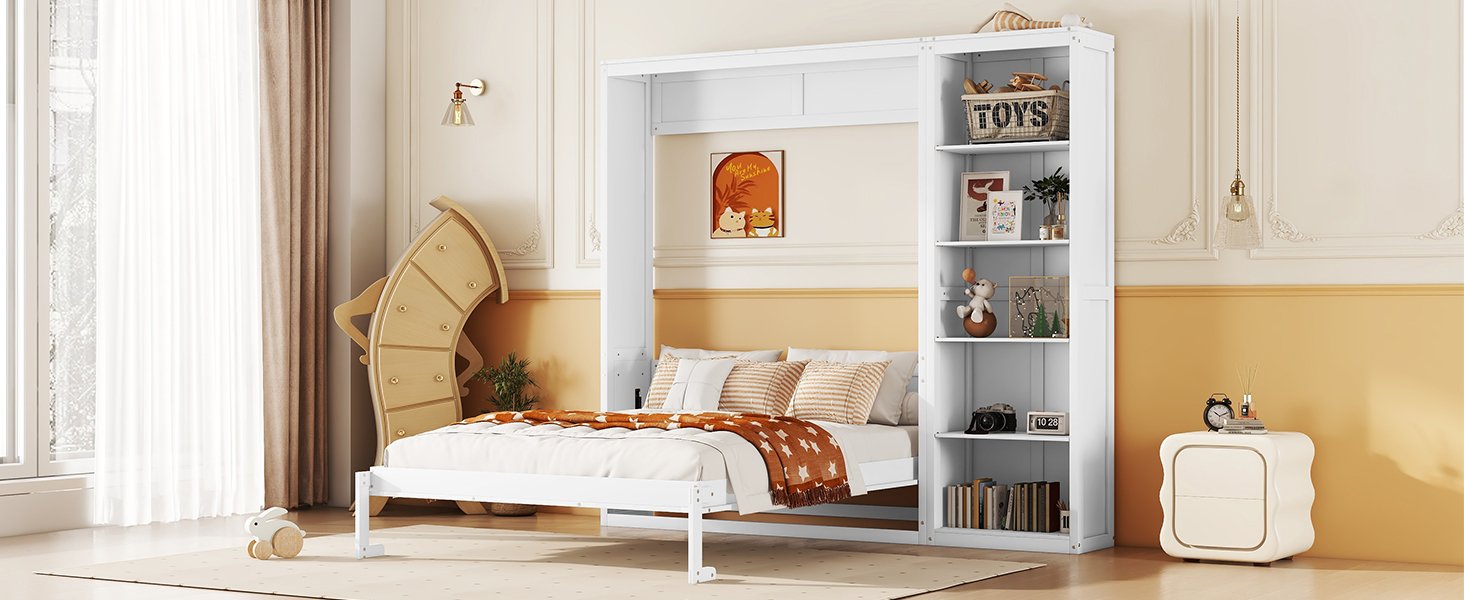 Full Size Murphy Wall Bed With Shelves - White - Image 20