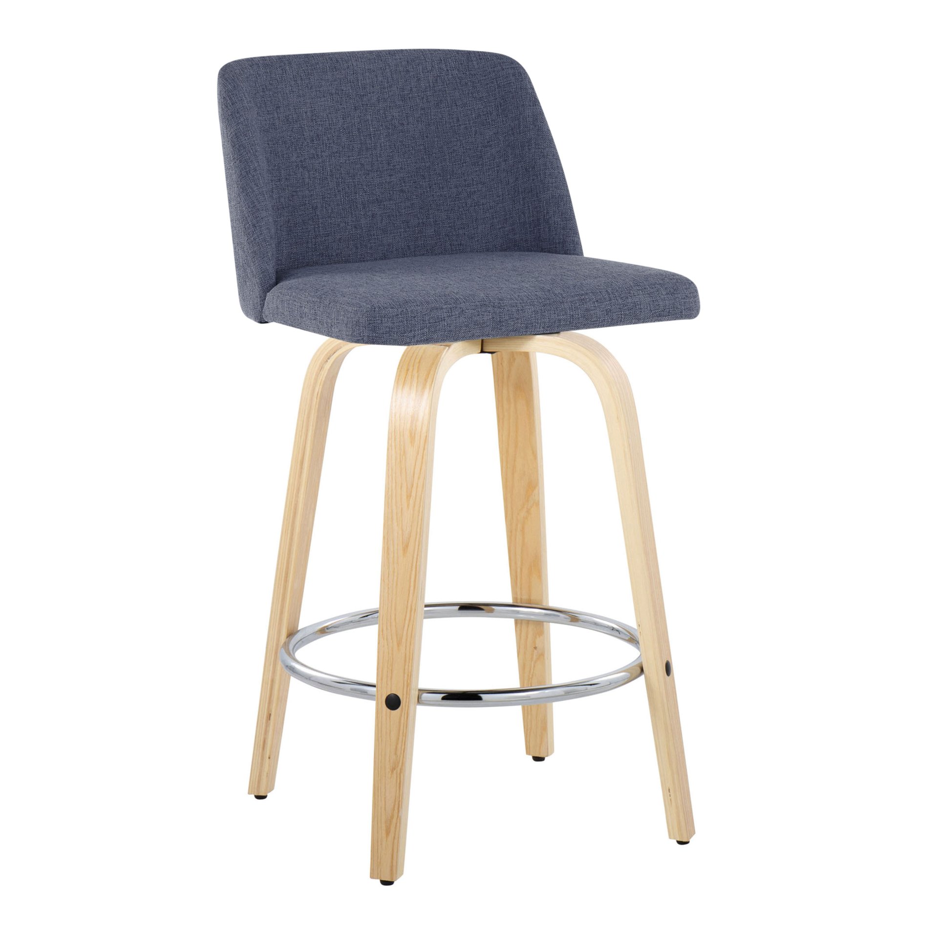 Toriano - Contemporary Fixed Height Counter Stool With Swivel & Round Footrest (Set of 2) - Natural / Blue - Image 2