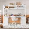 Full Loft Bed With U Shaped Desk, Storage Compartments And Tri Fold Mirror - White - Image 17