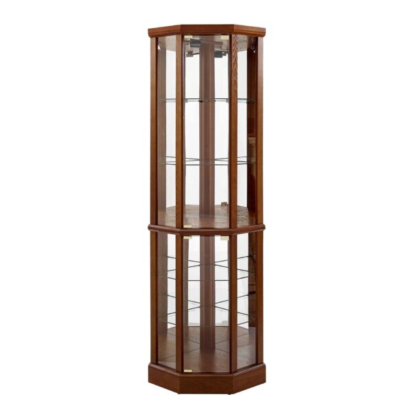 6 Shelf Lighted Corner Curio Cabinet With Adjustable Tempered Glass Shelves And Mirror Back (E26 Light Bulb Not Included) - Walnut