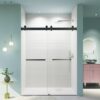 Frameless Double Sliding Soft-Close Shower Door In Matte, 3 / 8" (10Mm) Thick SGCC Tempered Glass Door - Black - Image 2