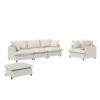 3 Piece Living Room Set Modular L Shaped Sectional Couch Upholstered, 3 Seater Sofa & Armchair & Movable Ottoman 5 Seat - Beige - Image 19