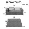 Convertible Couch Bed With 2 Pillows, 3 Seat Folding Floor Couch & King Size Bed Mattress, Diy Combination - Gray - Image 3
