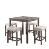 Lucian - 5 Piece Counter Height Pub Table With Tufted Linen Stools (Set of 5) - Creamy White - Image 7