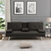 Contemporary Sofa Bed With Armrest 2 Holders - Dark Brown - Image 2