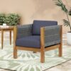 Outdoor Club Chair With Rattan Rope Wave - Dark Gray - Image 2