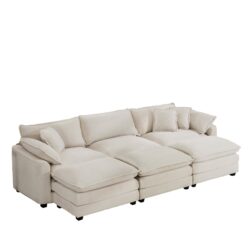 Stylish Oversized Modular Cushioned Sofa With 3 Ottomans Light Corduroy - Beige