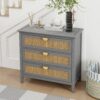 3 Drawer Cabinet Natural Rattan Suitable For Bedroom - Gray - Image 5