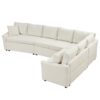 L-Shaped Sofa Convertible Sofa Bed Pull Out Sofa Sleeper With Two Back Pillows, Two USB Ports And Two Power Sockets For Living Room - Beige - Image 16