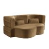 Floor Sofa With 2 Pillows, Convertible Plush Corduroy Foam Filled Sleeper Sofa Bed - Camel - Image 13