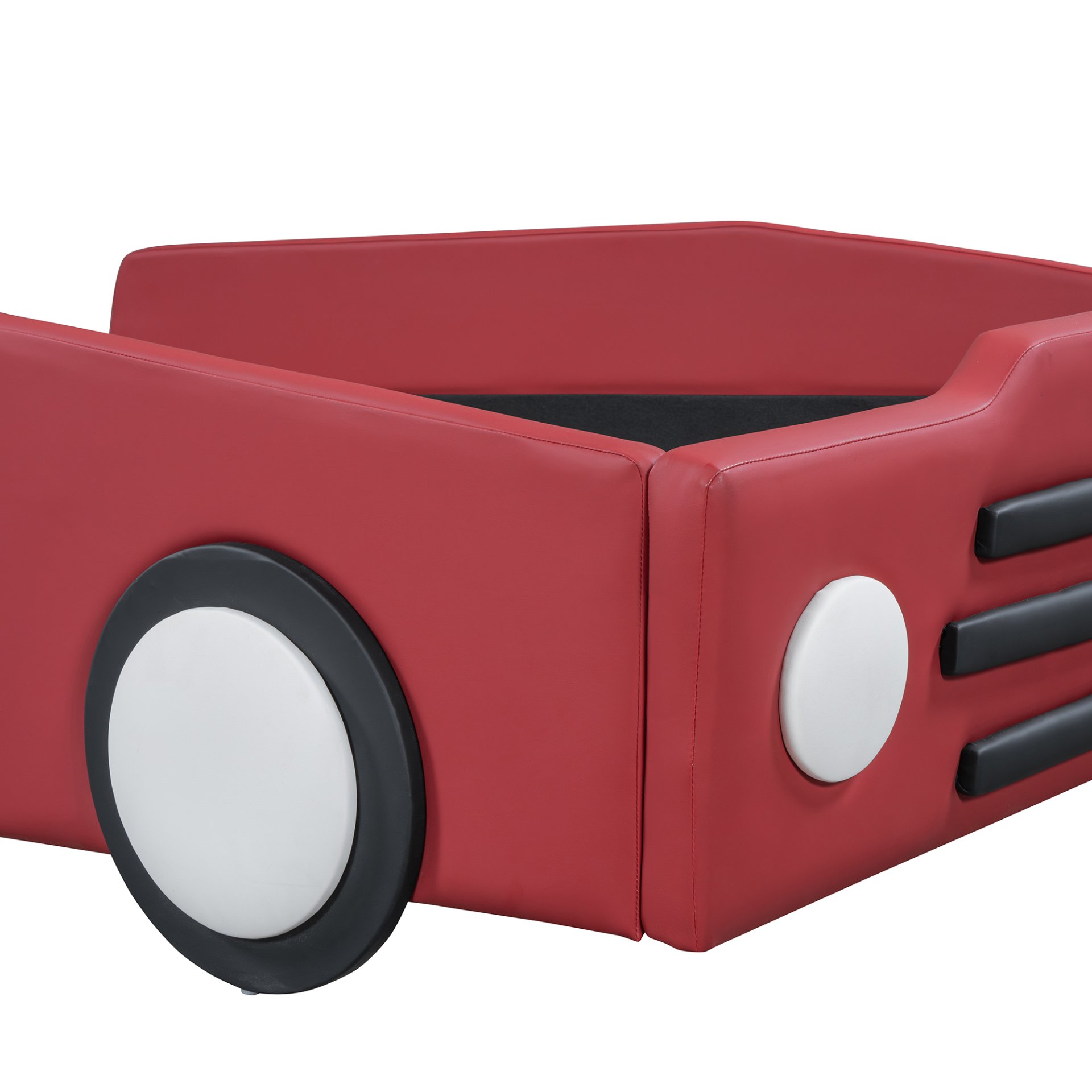 Twin Size Race Car Shaped, Platform Bed & Wheels - Red - Image 5
