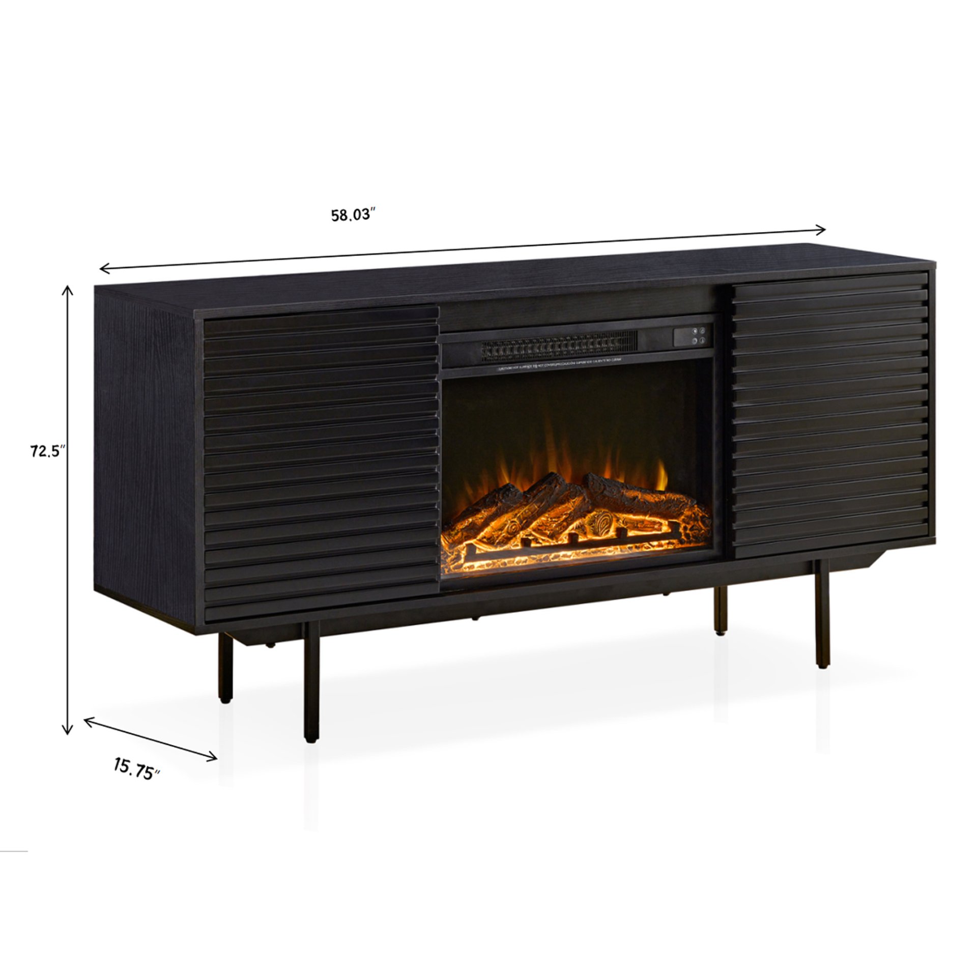 Oak Board Cabinet, The Middle Layer Board On Both Sides Of The Cabinet Can Be Adjusted, The Furnace Is Embedded In The Middle Grid With The Remote Control - Black - Image 3