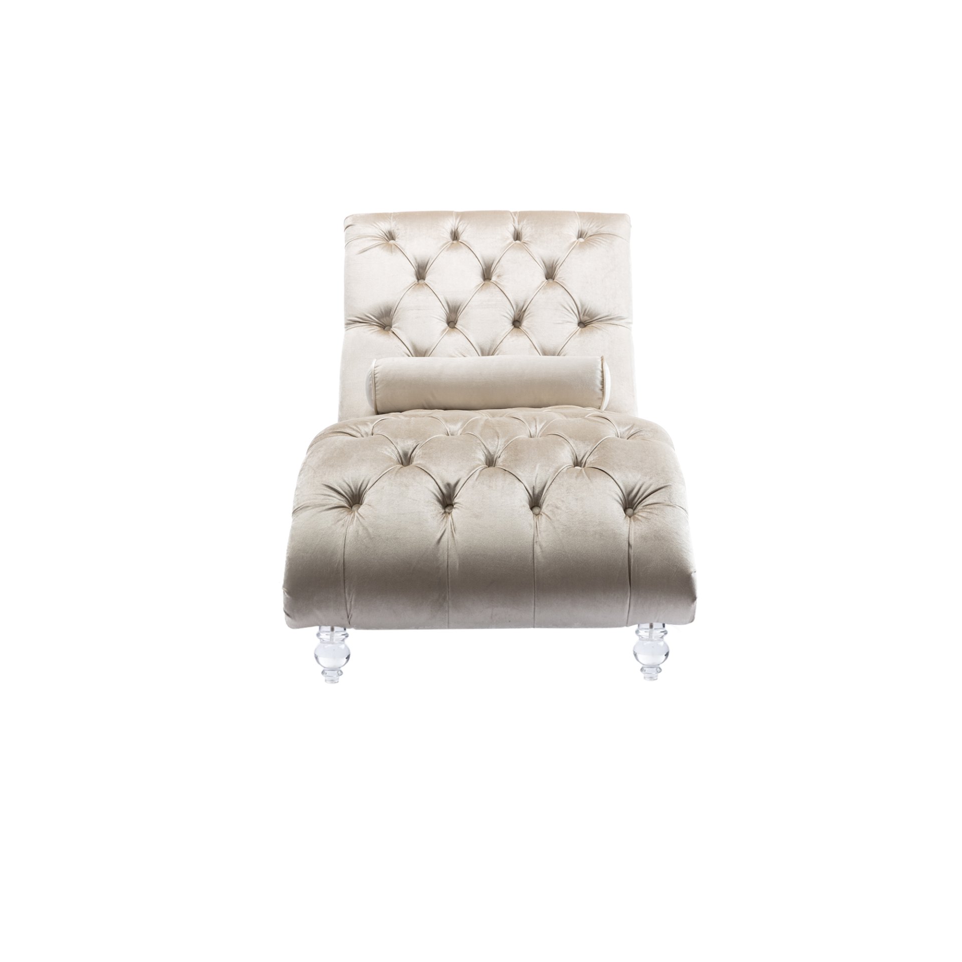Velvet Chaise Lounge Indoor, Button Tufted Upholstered Chair With Pillow - Beige - Image 10