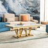 Modern Rectangular Coffee Table With Marble Pattern Top, Stainless Steel Base - Gold - Image 8