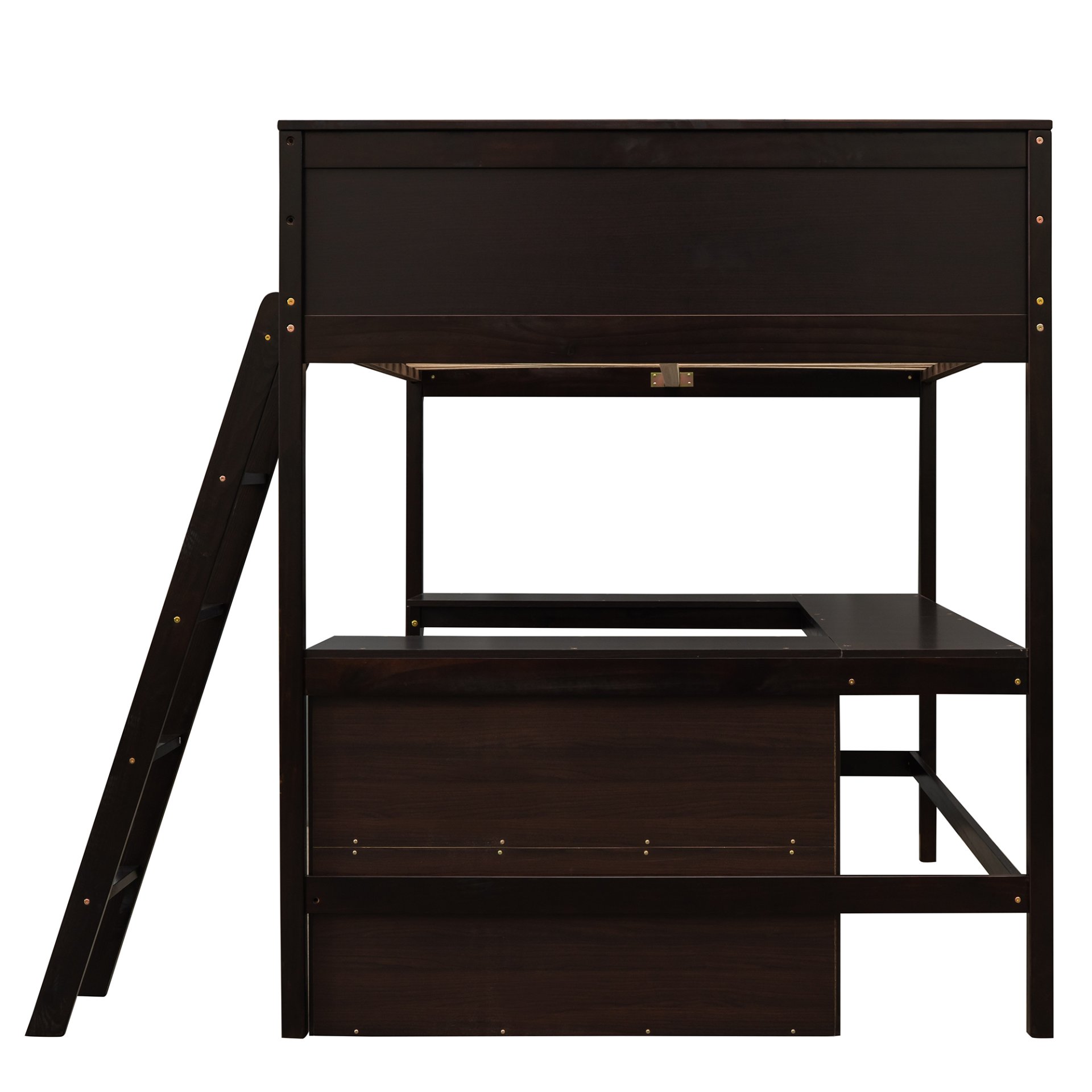 Full Size Loft Bed With Shelves With Desk - Espresso - Image 11