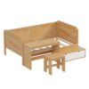 Twin Size Daybed With Storage Shelves And Lockers, Multi Functional Bed With Study Desk And Matching Stool - Natural - Image 6