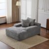 Oversized Chaise Lounge Chair Cozy Cloud Couch, Plush Corduroy Upholstered Sleeper Sofa Daybed With 3 Throw Pillows And Wide Armrest For Living Room - Gray - Image 11