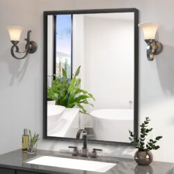 36X24" Rectangular Bathroom Mirror Square Angle Metal Frame Wall Mounted Hanging Plates Wall Mount Mirror For Bathroom (Horizontal & Vertical) - Black