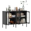 Modern Metal Sideboard Cabinet With 4 Glass Doors, Steel Kitchen Storage And Coffee Bar Cabinet - Black - Image 7