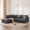 Modern Sectional Sofa With Vertical Stripes, 2 Pillows, 5 Seat Couch With Convertible Ottoman, Various Combinations, L-Shape Indoor Furniture - Dark Gray - Image 16