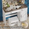 43.3" Makeup Vanity Table, Makeup Table With Large Mirror And LED Light Strip, Brightness Adjustable, Dressing Table Desk With 3 Drawers, Vanity Desk For Women (With Stool) - White - Image 3