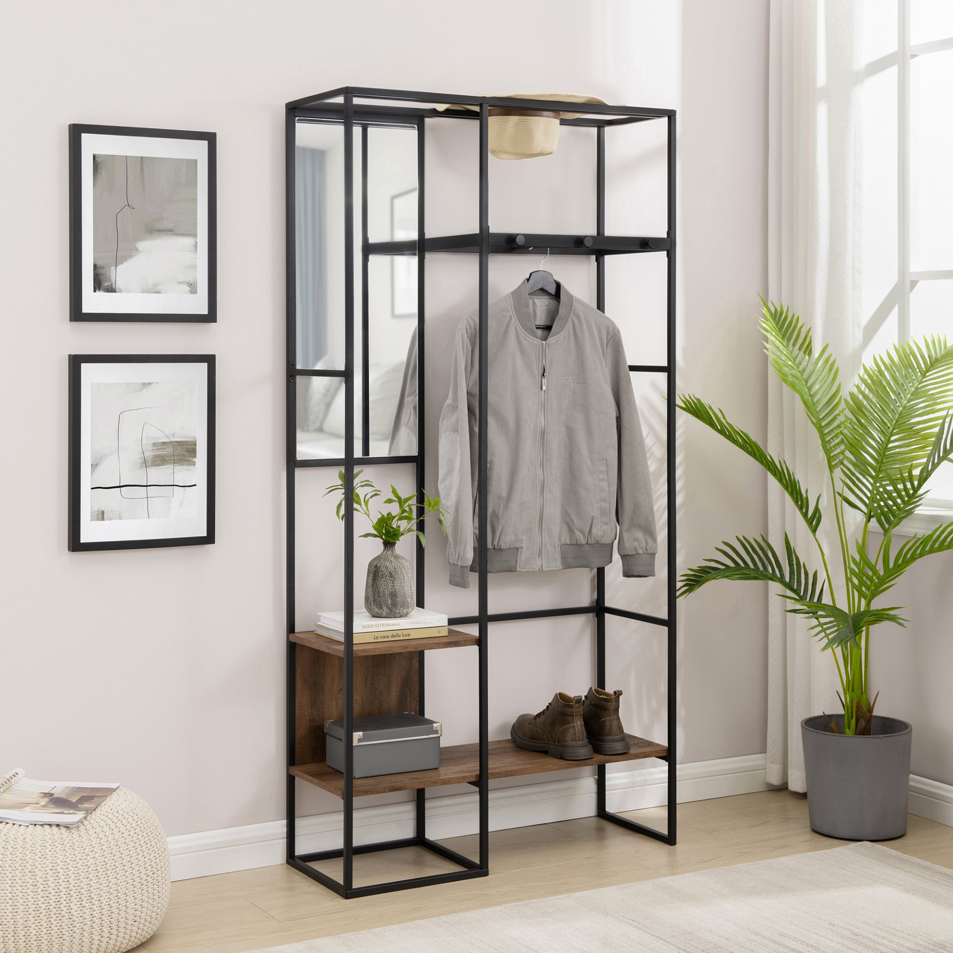 Modern Hall Tree With Hanging Storage - Rustic Oak - Image 3