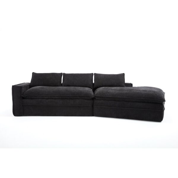 Modern Minimalist Modular Sectional Sofa With Deep Seats And Right Facing Chaise Upholstered Fabric - Black