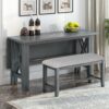 6 Piece Family Dining Room Set Solid Wood Space Saving Foldable Table And 4 Chairs With Bench - Gray - Image 9