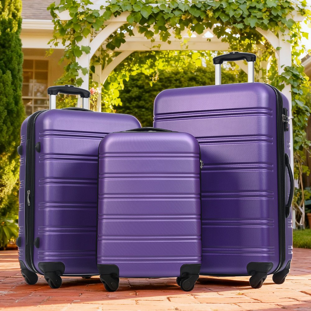 3 Piece Luggage Set Hardside Spinner Suitcase With Tsa Lock 20" 24" 28" Available - Purple - Image 10