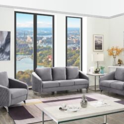 Sofia - Velvet Fabric Sofa, Loveseat, Chair Living Room (Set of 3) - Gray