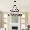 Extra Large Wagon Wheel Chandelier, 2 Tier 36 Lights (No Include) Farmhouse Industrial Round High Ceiling Pendant Light Adjustable Chain, For Dining Room, Living Room, Kitchen - Black - Image 4