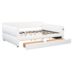 Queen Platform Bed With USB, 2 Drawers - White