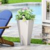 Outdoor Modern Small Cast Stone Planter - Matte White - Image 4