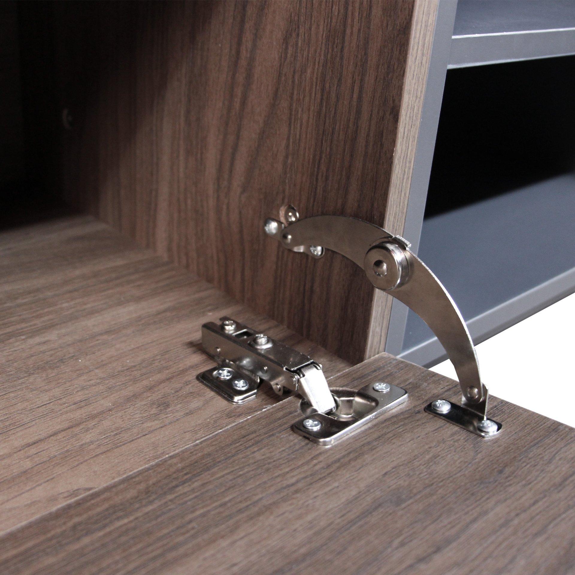 Modern TV With 3 Cabinets & Open Shelves, Color-Matching Media Console Table For Tvs Up To 80'', Entertainment Center With Drop Down Door For Living Room - Dark Brown - Image 10